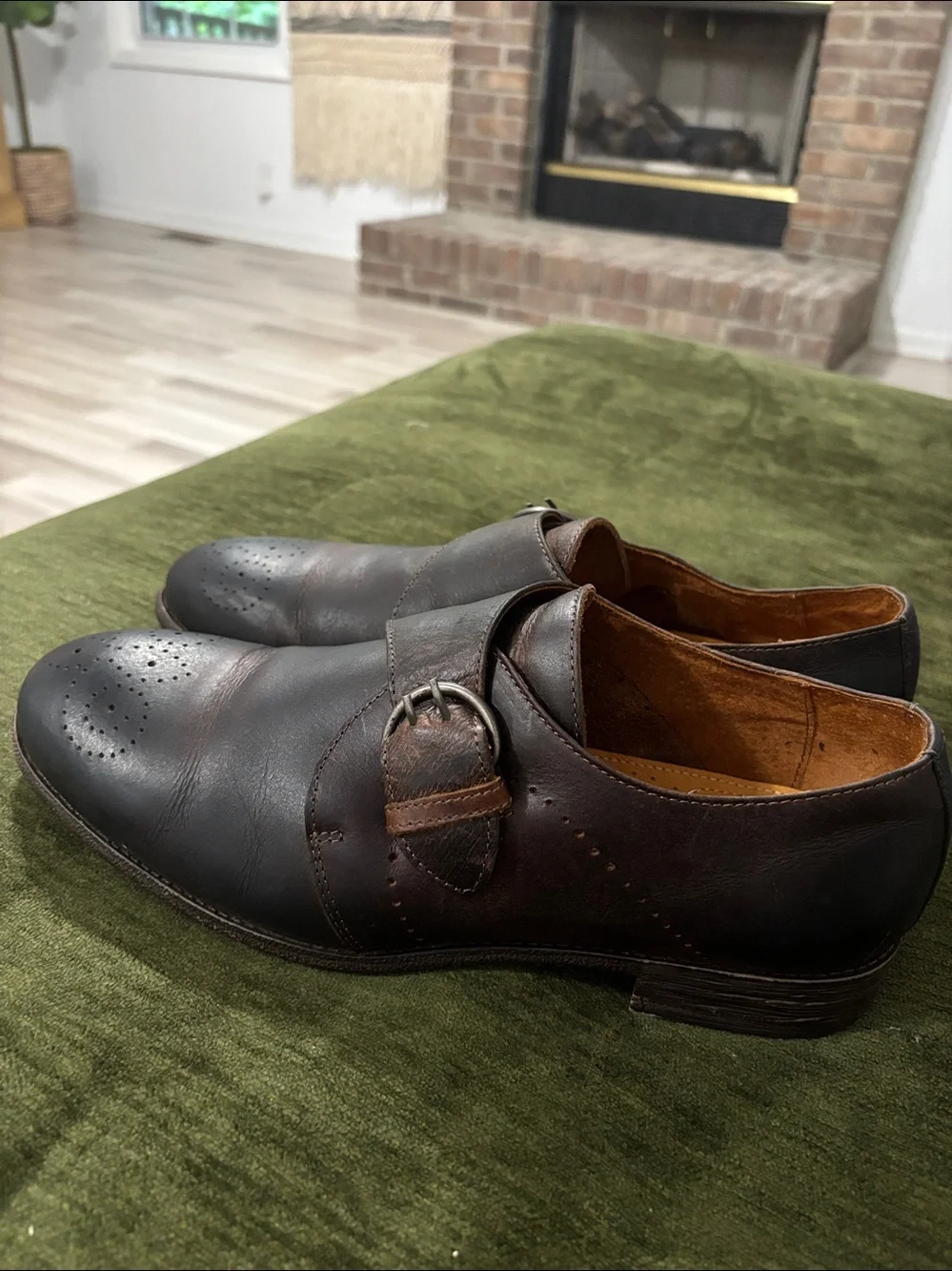 Robert Wayne Dark Brown Leather Single Monk Strap Shoes Size 10.5